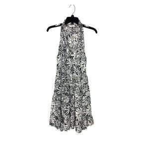 Paani Halter Tiered Dress Sz S Gray Cream Tropical Floral Tie Front Tassel Boho